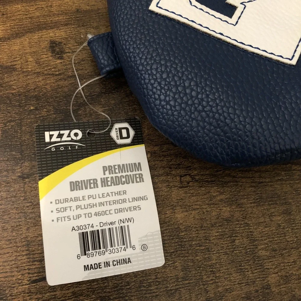 Izzo Premium‎ Driver Headcover Navy White Fits Up To 460CC Durable Golf Cover